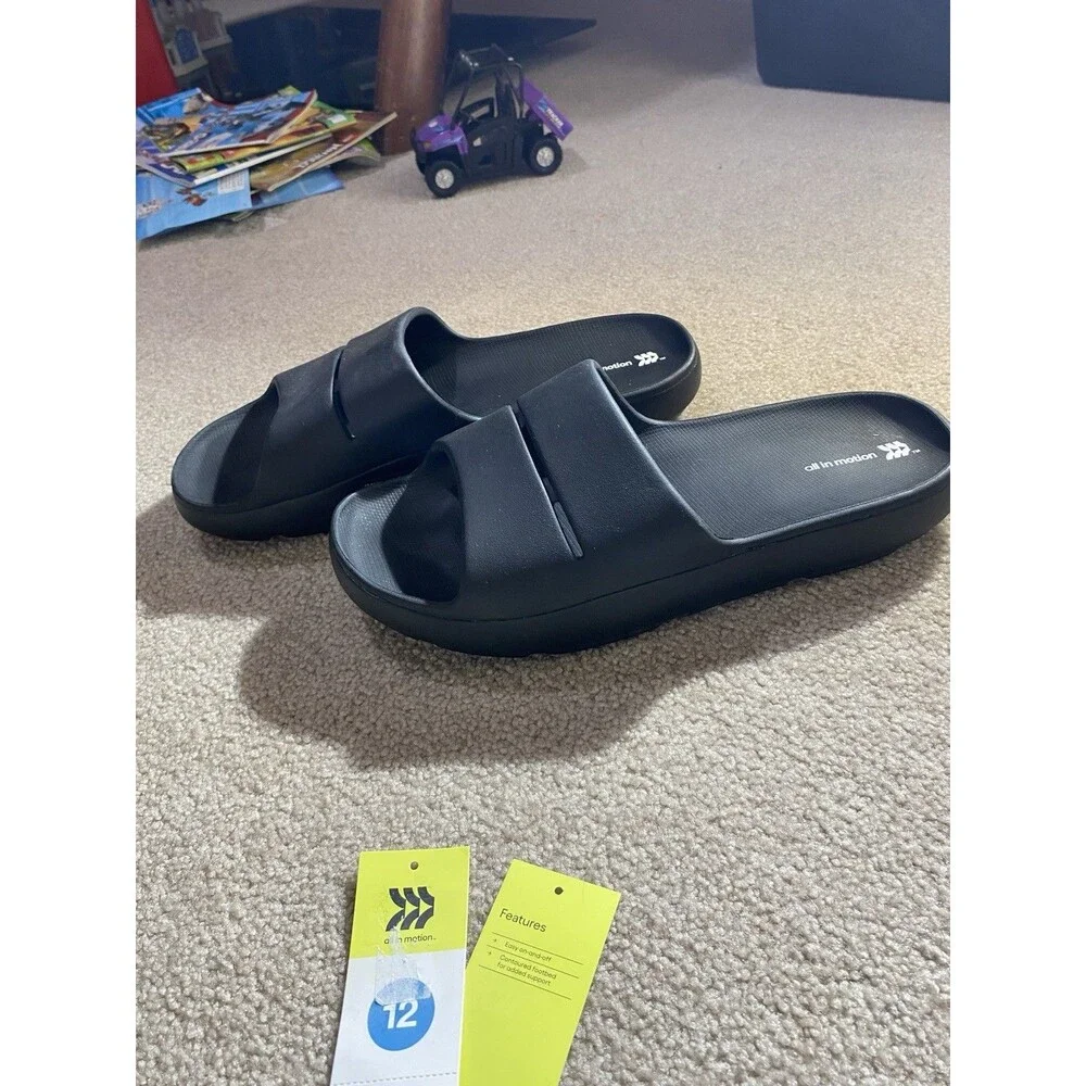 All in Motion Men's Black Contoured Sport Slide Sandals Size 12